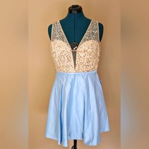 New Short Sky Blue & Mesh Prom / Homecoming Dress